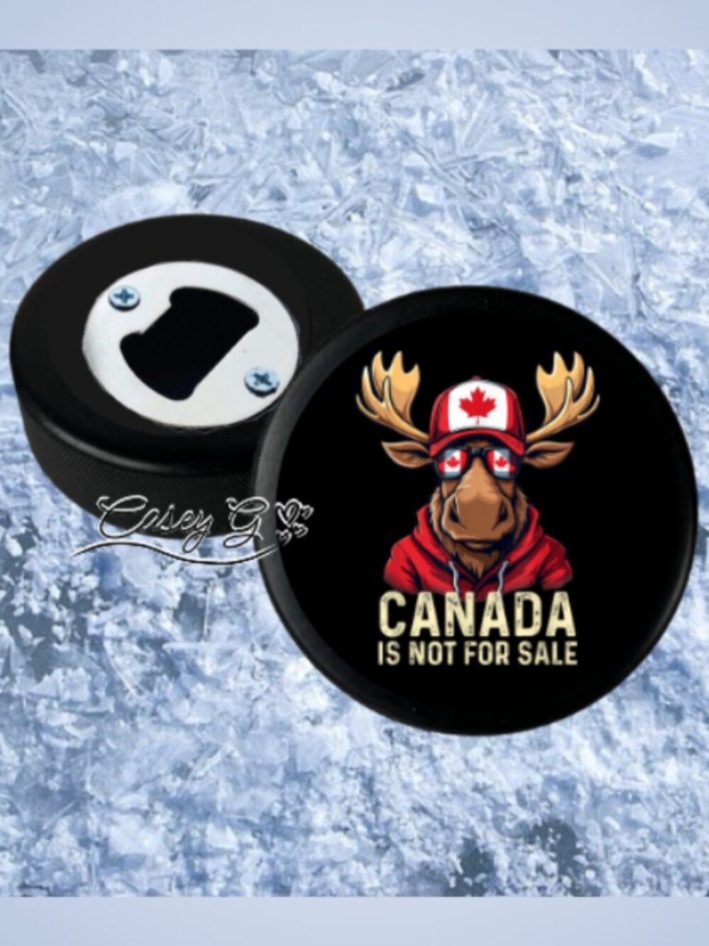 🏒NEW**Canada Patriotic Moose Hockey Puck Bottle Opener**